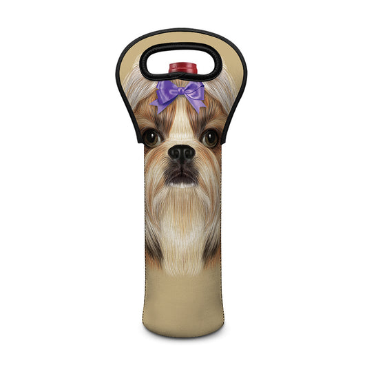 Shih Tzu Portrait Print Single Neoprene Wine Tote
