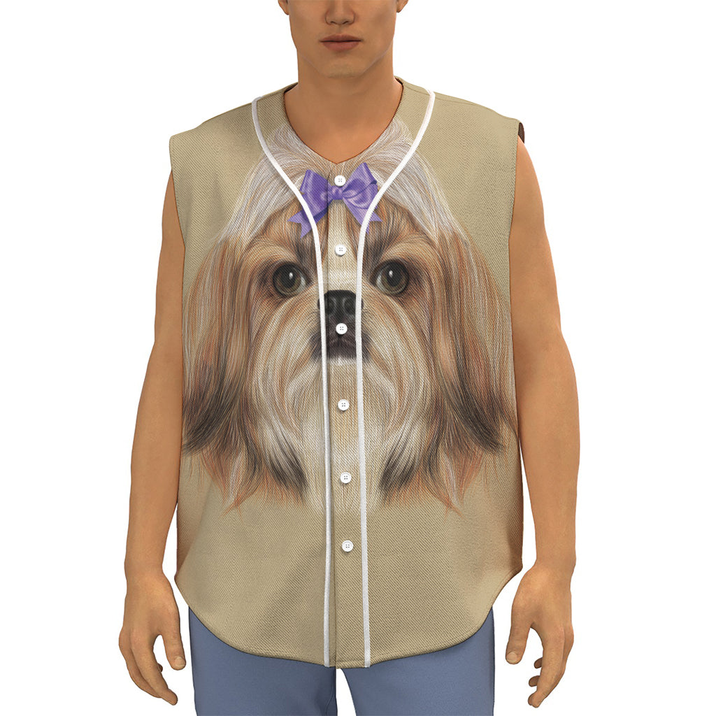 Shih Tzu Portrait Print Sleeveless Baseball Jersey