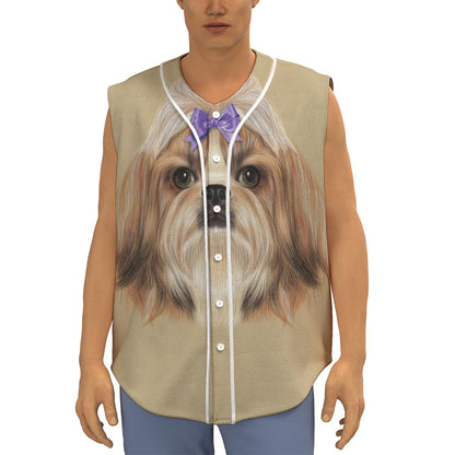 Shih Tzu Portrait Print Sleeveless Baseball Jersey