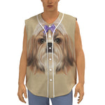 Shih Tzu Portrait Print Sleeveless Baseball Jersey
