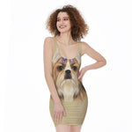 Shih Tzu Portrait Print Sleeveless Bodycon Dress