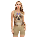 Shih Tzu Portrait Print Sleeveless One Piece Swimsuit