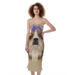 Shih Tzu Portrait Print Slim Fit Midi Cami Dress