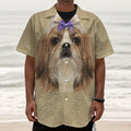 Shih Tzu Portrait Print Textured Short Sleeve Shirt