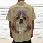 Shih Tzu Portrait Print Textured Short Sleeve Shirt