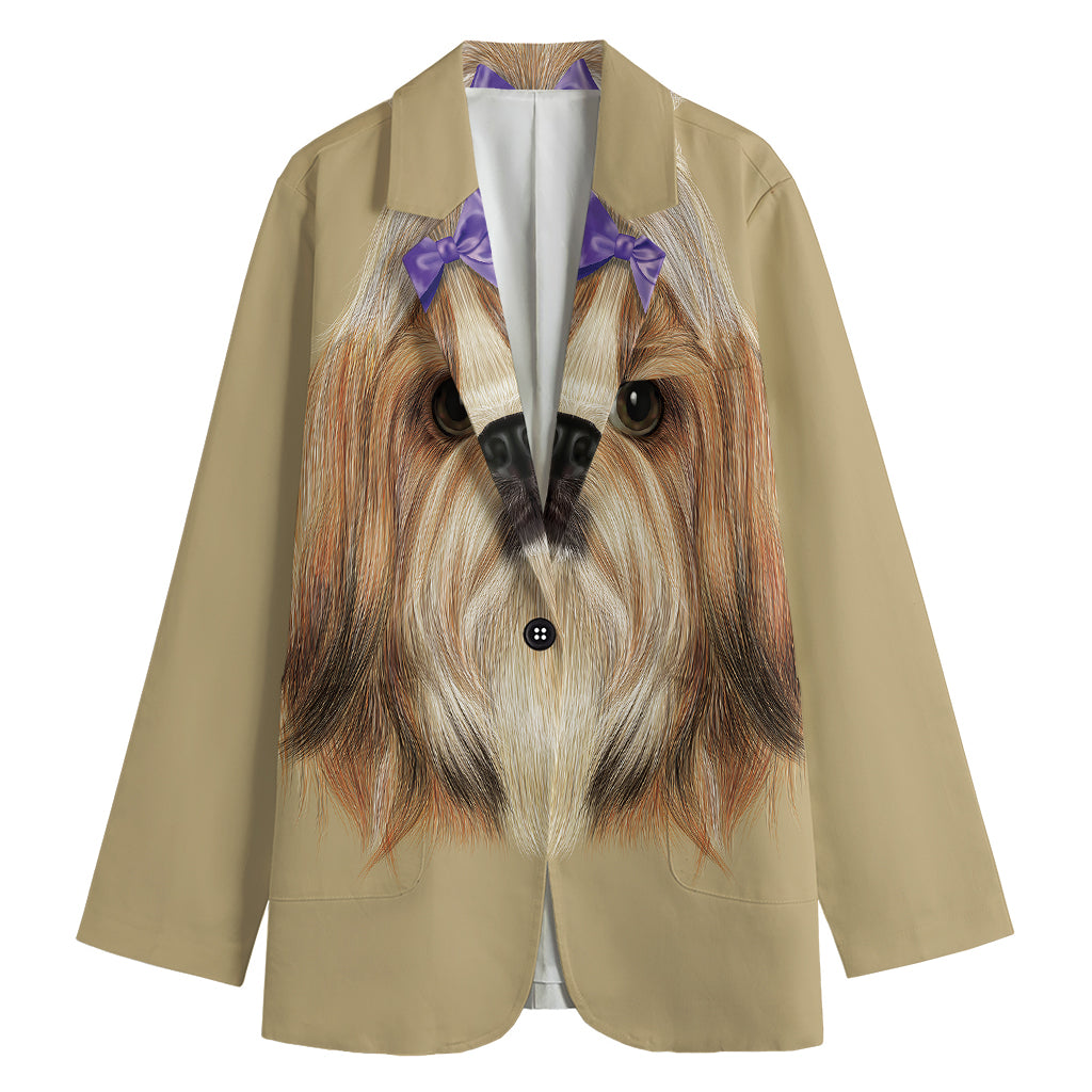 Shih Tzu Portrait Print Women's Cotton Blazer