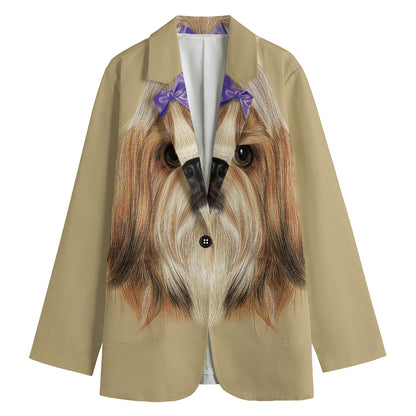 Shih Tzu Portrait Print Women's Cotton Blazer