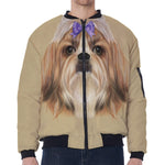 Shih Tzu Portrait Print Zip Sleeve Bomber Jacket