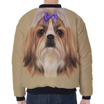 Shih Tzu Portrait Print Zip Sleeve Bomber Jacket