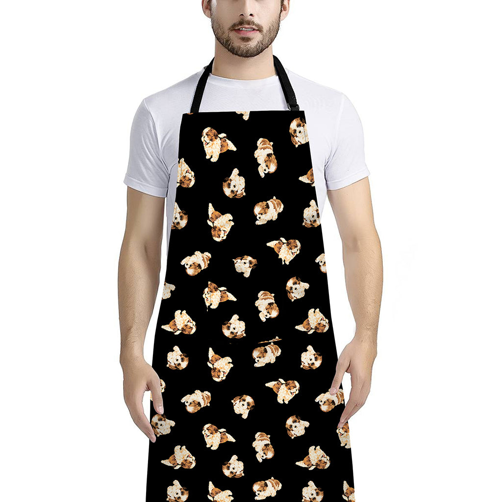 Shih Tzu Puppy Pattern Print Bib Apron With Pocket