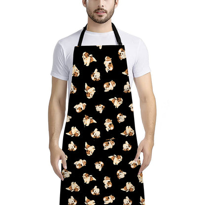 Shih Tzu Puppy Pattern Print Bib Apron With Pocket