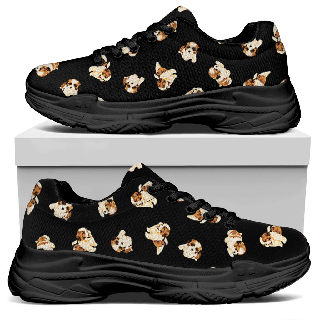Shih Tzu Puppy Pattern Print Black Chunky Shoes