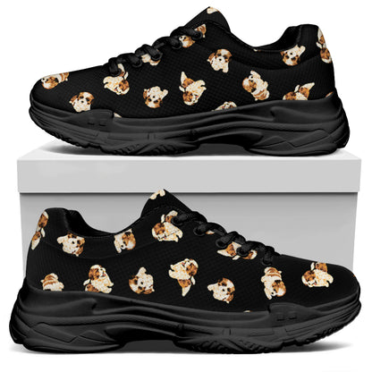 Shih Tzu Puppy Pattern Print Black Chunky Shoes