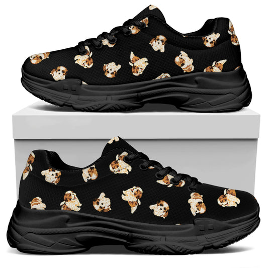 Shih Tzu Puppy Pattern Print Black Chunky Shoes