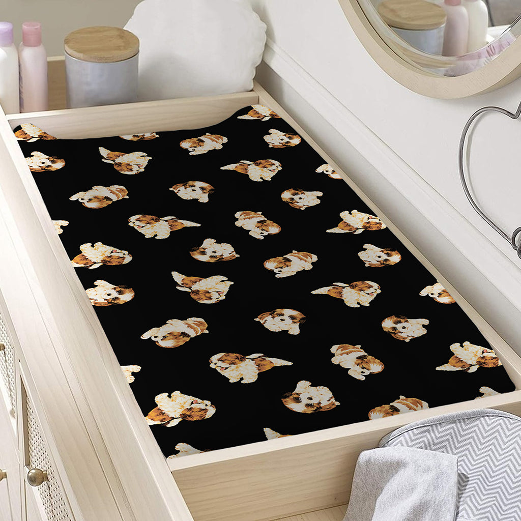 Shih Tzu Puppy Pattern Print Changing Pad Cover
