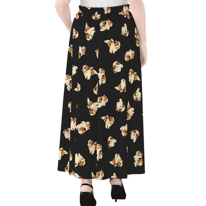 Shih Tzu Puppy Pattern Print Chiffon Maxi Skirt