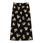 Shih Tzu Puppy Pattern Print Cotton Front Slit Maxi Skirt