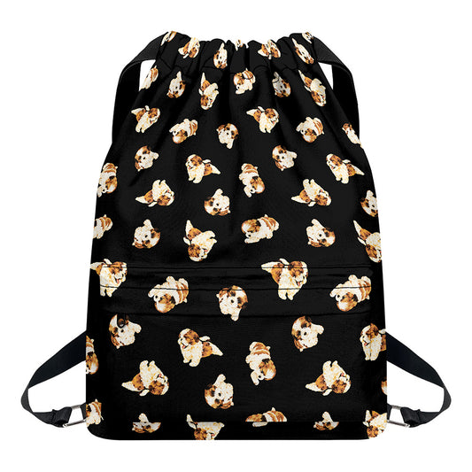Shih Tzu Puppy Pattern Print Drawstring Backpack