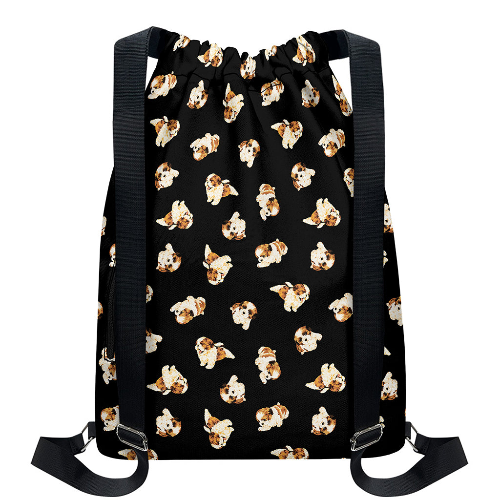 Shih Tzu Puppy Pattern Print Drawstring Backpack