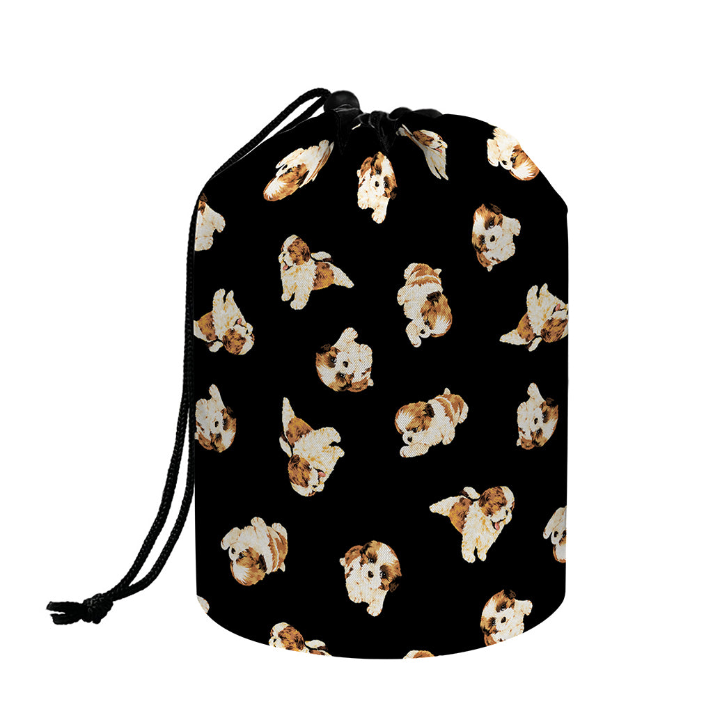 Shih Tzu Puppy Pattern Print Drawstring Makeup Bag