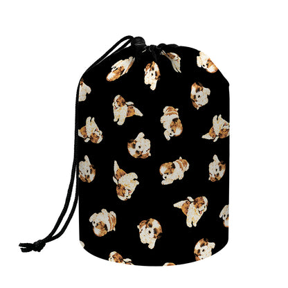 Shih Tzu Puppy Pattern Print Drawstring Makeup Bag