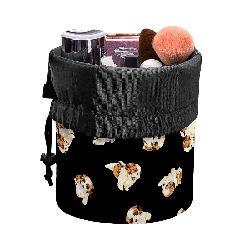 Shih Tzu Puppy Pattern Print Drawstring Makeup Bag