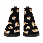 Shih Tzu Puppy Pattern Print Flat Ankle Boots