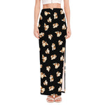 Shih Tzu Puppy Pattern Print High Slit Maxi Skirt
