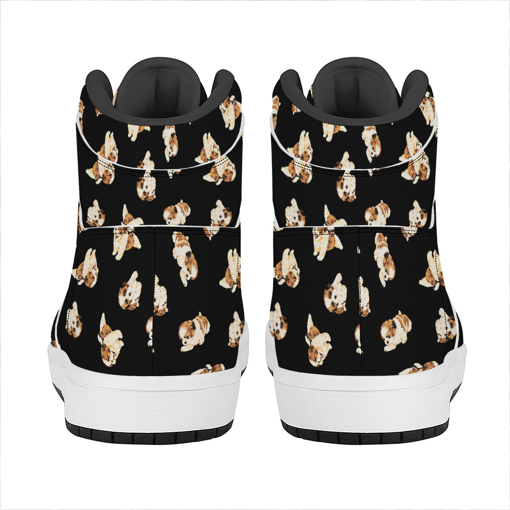 Shih Tzu Puppy Pattern Print High Top Leather Sneakers