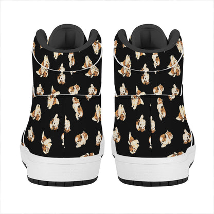 Shih Tzu Puppy Pattern Print High Top Leather Sneakers