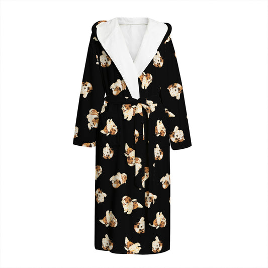 Shih Tzu Puppy Pattern Print Hooded Bathrobe