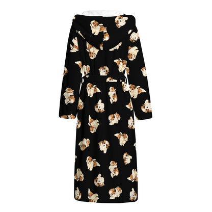 Shih Tzu Puppy Pattern Print Hooded Bathrobe