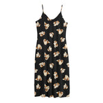 Shih Tzu Puppy Pattern Print Jersey Midi Cami Dress