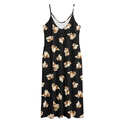 Shih Tzu Puppy Pattern Print Jersey Midi Cami Dress