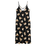 Shih Tzu Puppy Pattern Print Jersey Midi Cami Dress