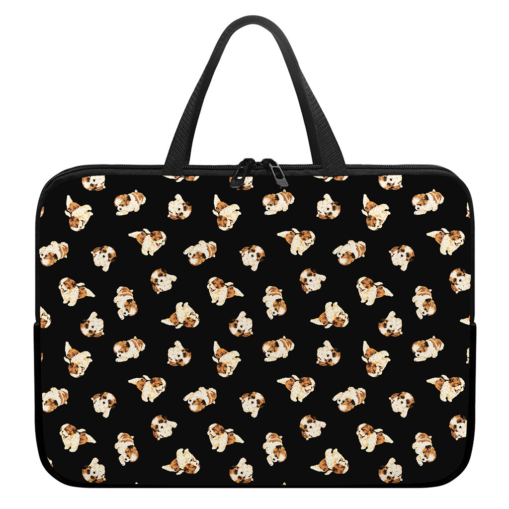 Shih Tzu Puppy Pattern Print Laptop Sleeve With Handle