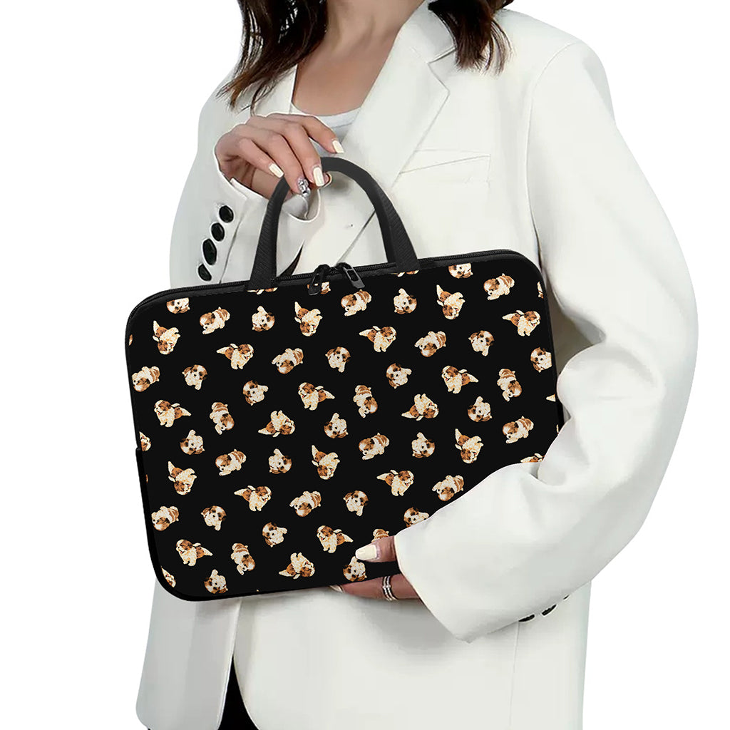 Shih Tzu Puppy Pattern Print Laptop Sleeve With Handle