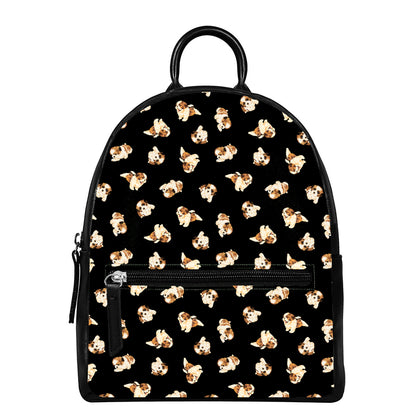 Shih Tzu Puppy Pattern Print Leather Backpack