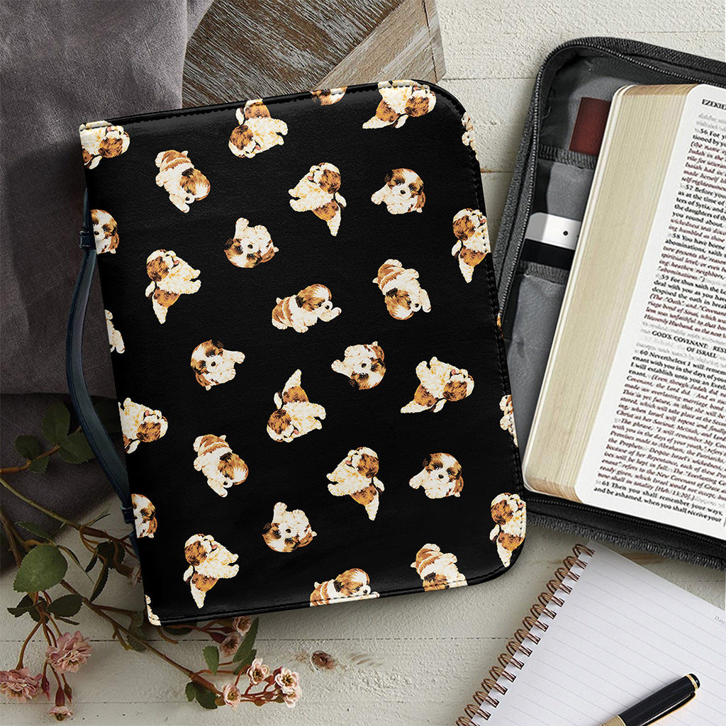 Shih Tzu Puppy Pattern Print Leather Bible Cover