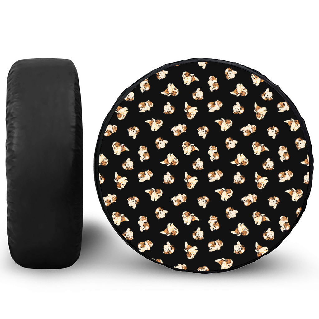 Shih Tzu Puppy Pattern Print Leather Spare Tire Cover