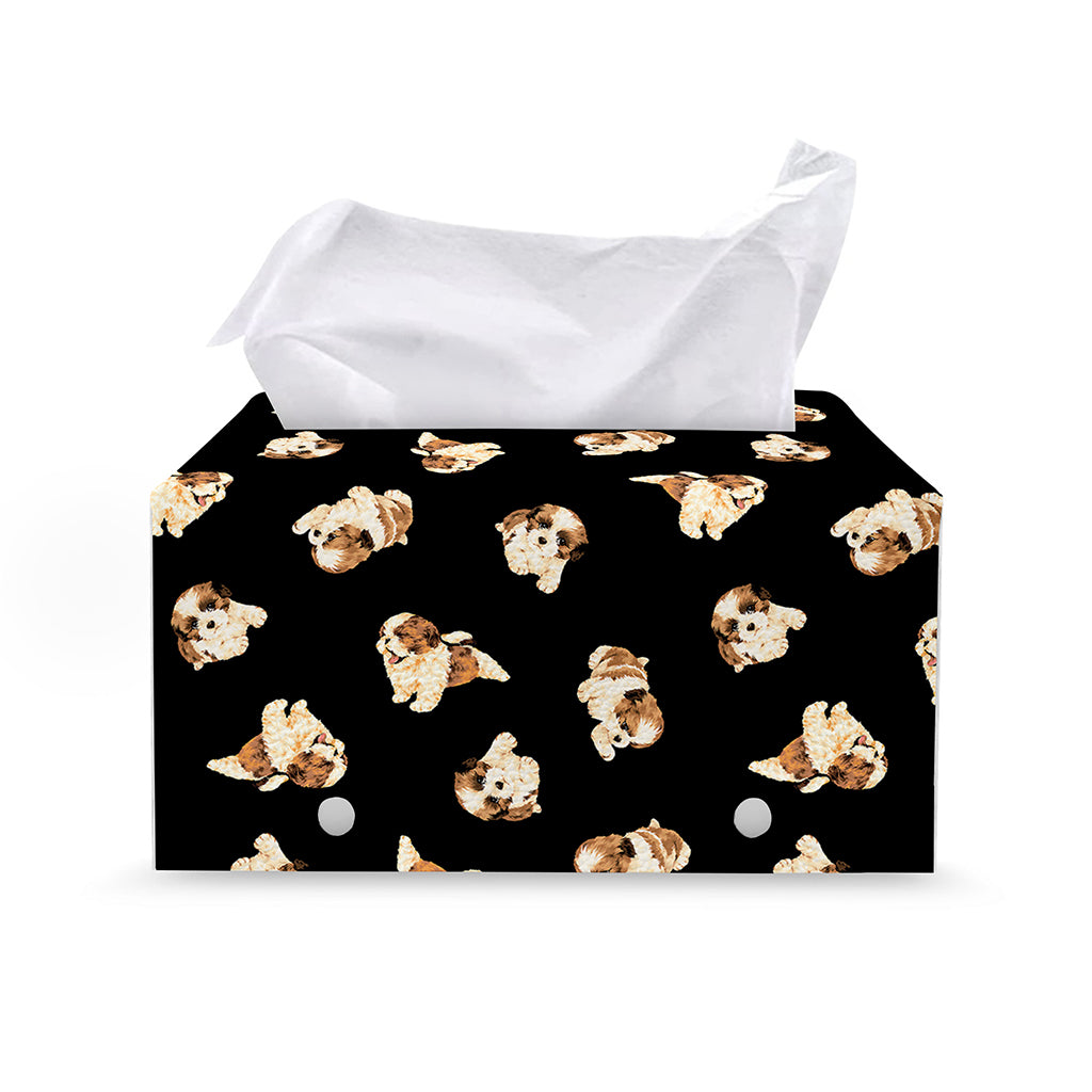 Shih Tzu Puppy Pattern Print Leather Tissue Box Cover