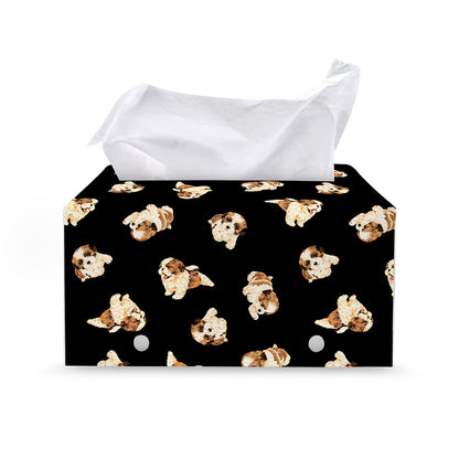 Shih Tzu Puppy Pattern Print Leather Tissue Box Cover