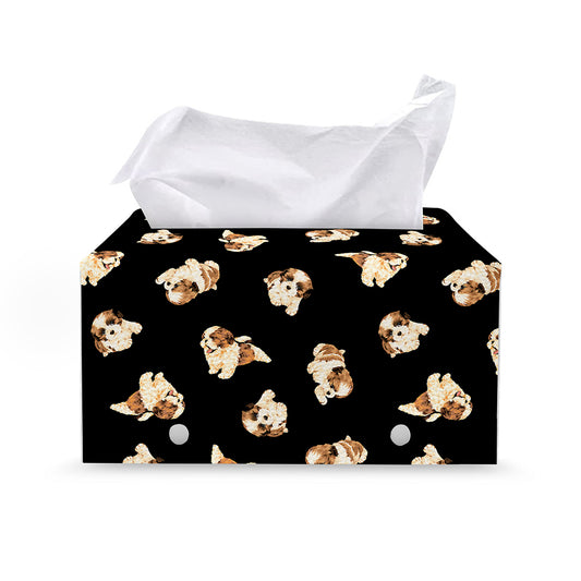 Shih Tzu Puppy Pattern Print Leather Tissue Box Cover