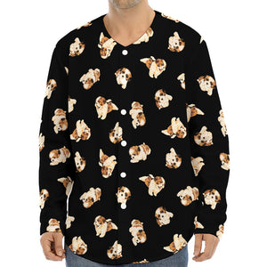 Shih Tzu Puppy Pattern Print Long Sleeve Baseball Jersey