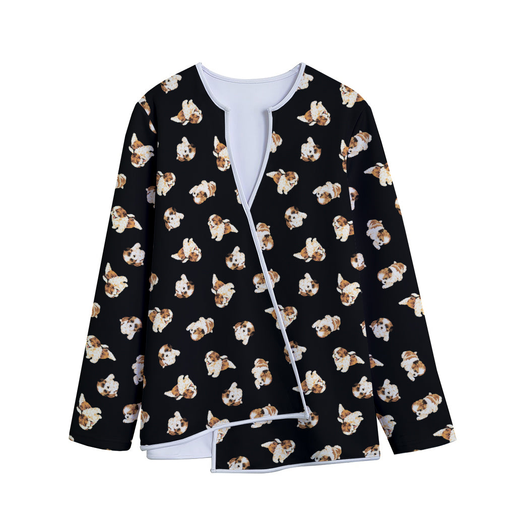 Shih Tzu Puppy Pattern Print Long Sleeve Short Coat