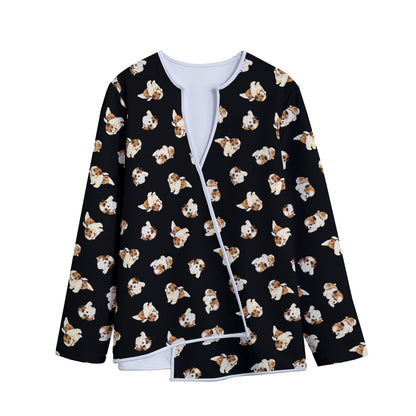 Shih Tzu Puppy Pattern Print Long Sleeve Short Coat