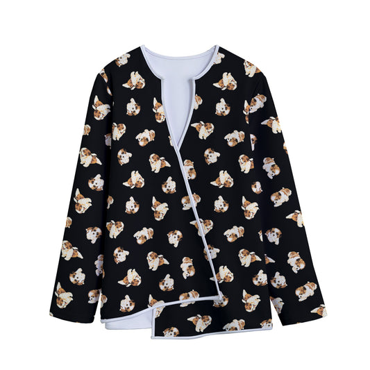 Shih Tzu Puppy Pattern Print Long Sleeve Short Coat