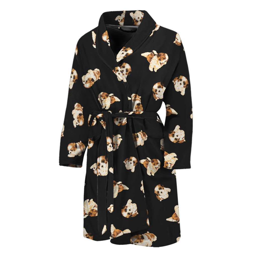 Shih Tzu Puppy Pattern Print Men's Bathrobe