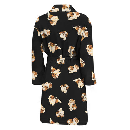 Shih Tzu Puppy Pattern Print Men's Bathrobe