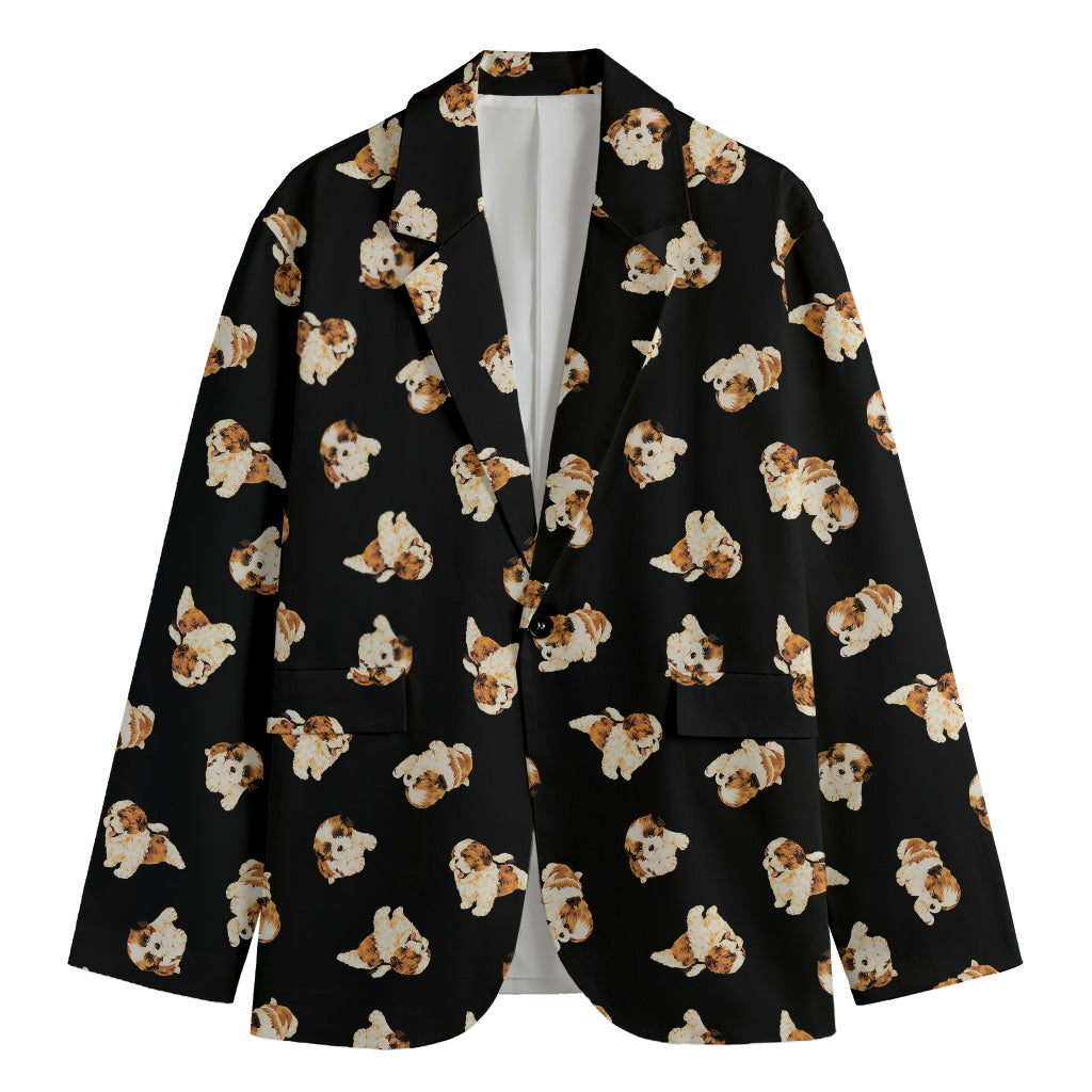 Shih Tzu Puppy Pattern Print Men's Blazer